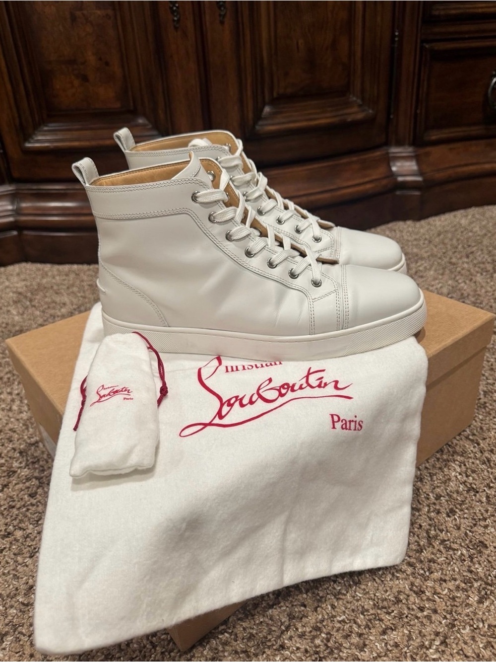 AUTHENTIC LOUBOUTIN LOUIS FLAT HIGH-TOP CALF LEATHER SNEAKERS SHOES SIZE 43.5